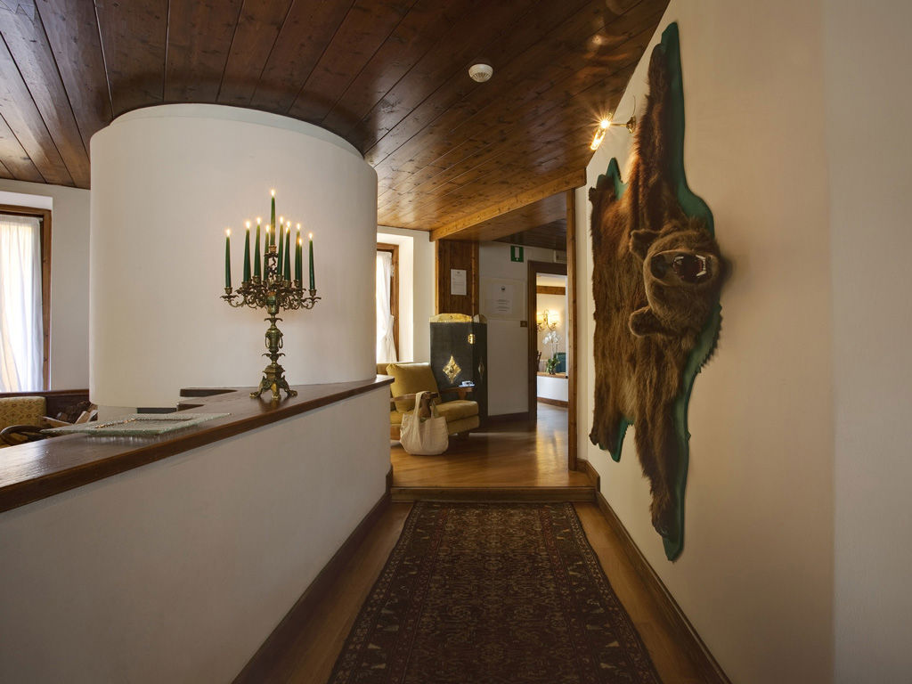 Historic lobby and hall, Hotel de la Poste, Cortina d’Ampezzo, Italy