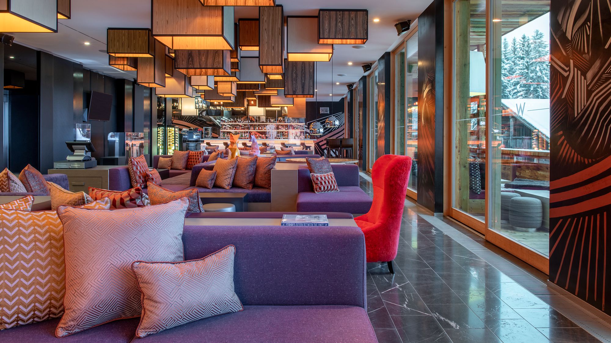 W Living Room bar and lounge at W Verbier, Verbier, Switzerland