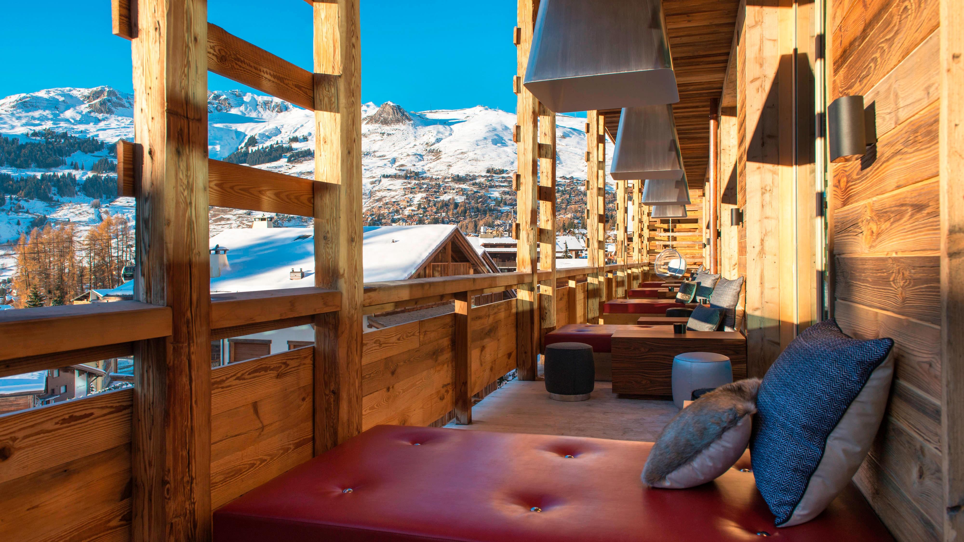 Living Room terrace with alpine views at W Verbier, Verbier, Switzerland