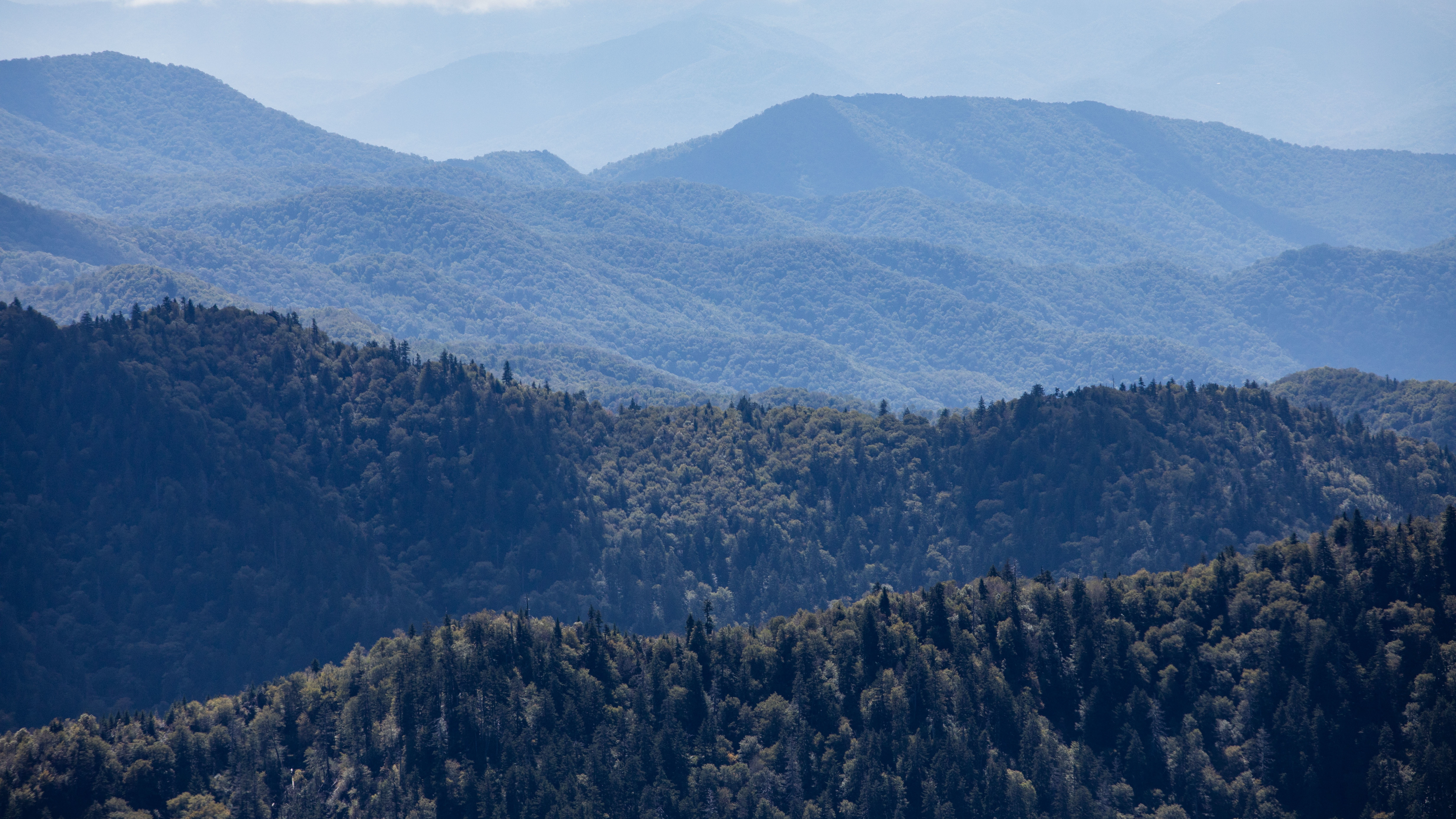 Layered blue ridges of the Smoky Mountains at Buckhorn Inn, Gatlinburg, USA
