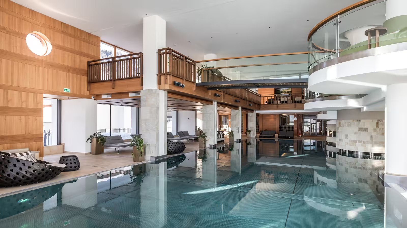 Indoor panorama pool at Schlosshotel Fiss, Tyrol, Austria