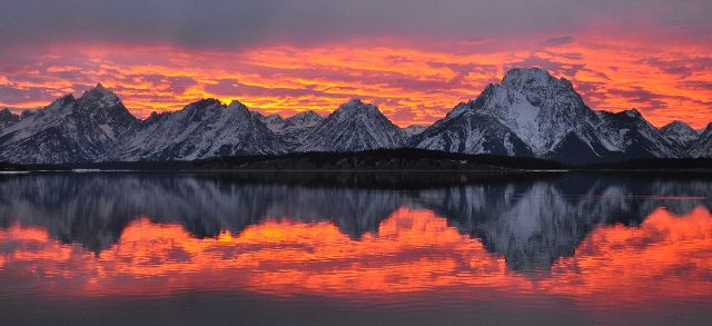Teton Range reflected at sunset, Jackson Hole, Wyoming