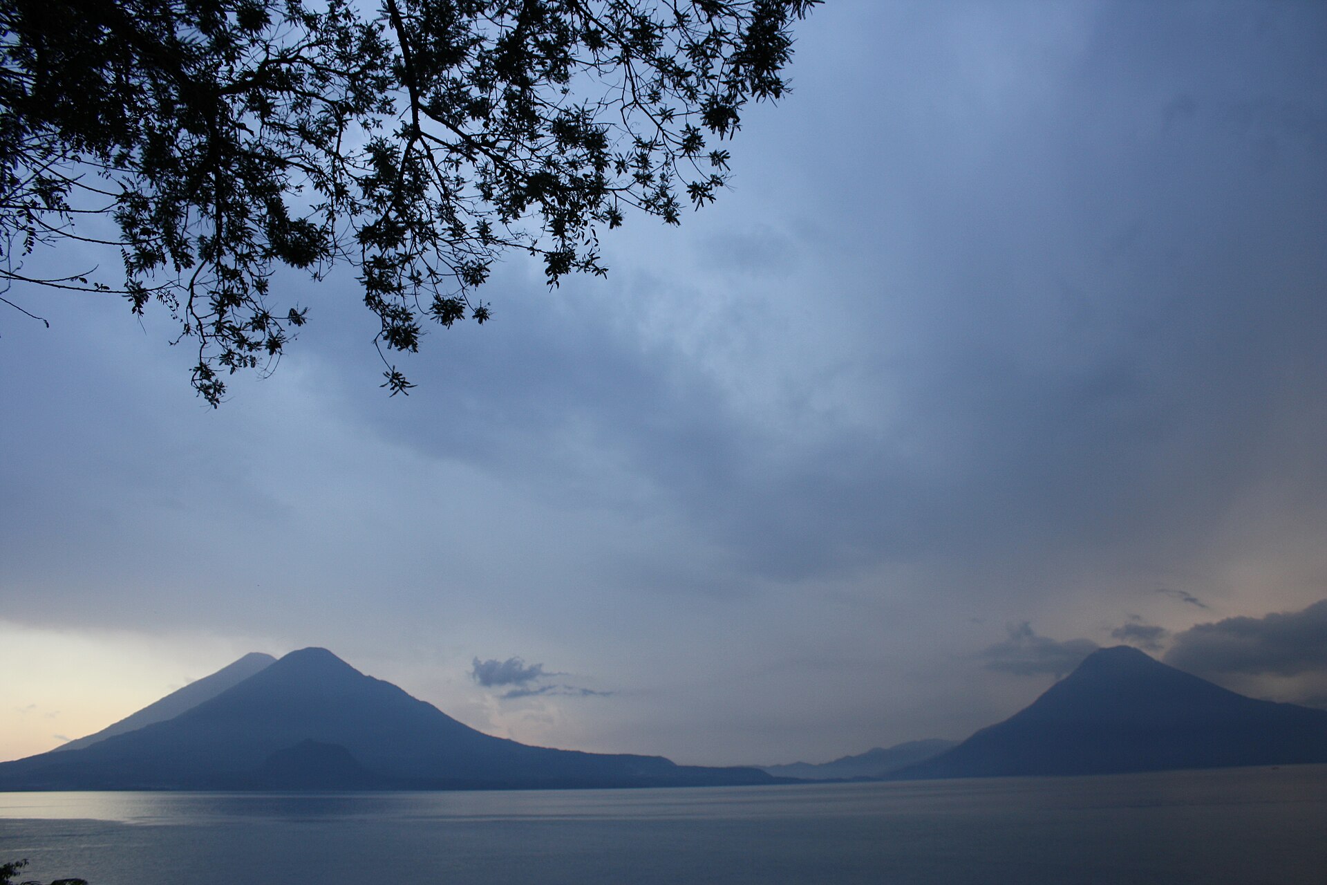 Volcanoes rising above Lake Atitlán, Guatemala