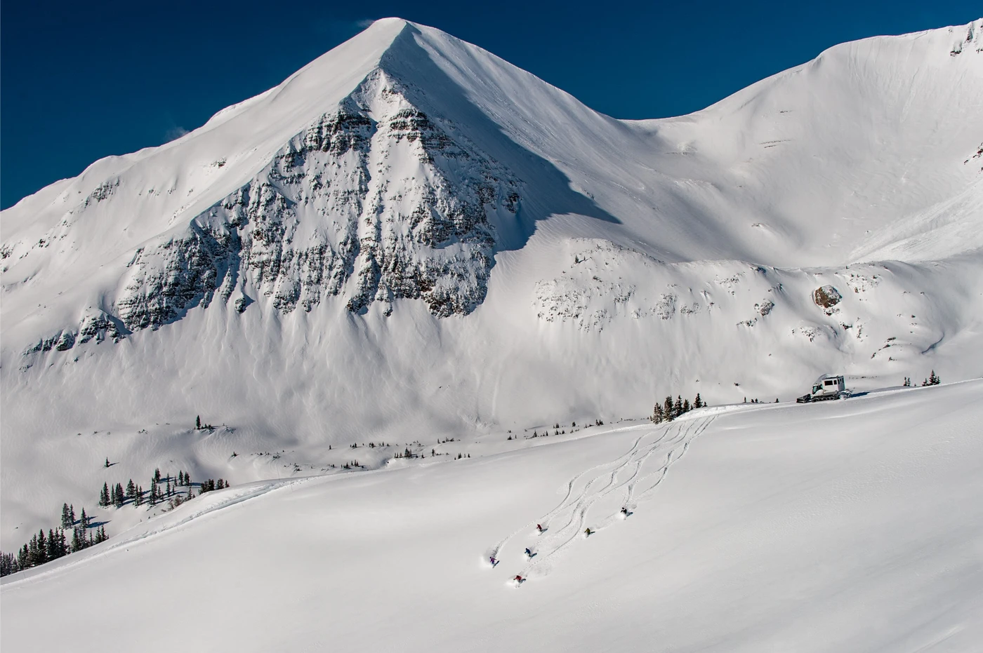Snow-covered skiing terrain near Irwin at Eleven Scarp Ridge Lodge, Crested Butte, USA