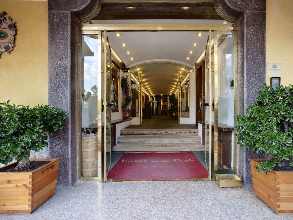 Hotel entrance and lobby doorway, Hotel de la Poste, Cortina d’Ampezzo, Italy
