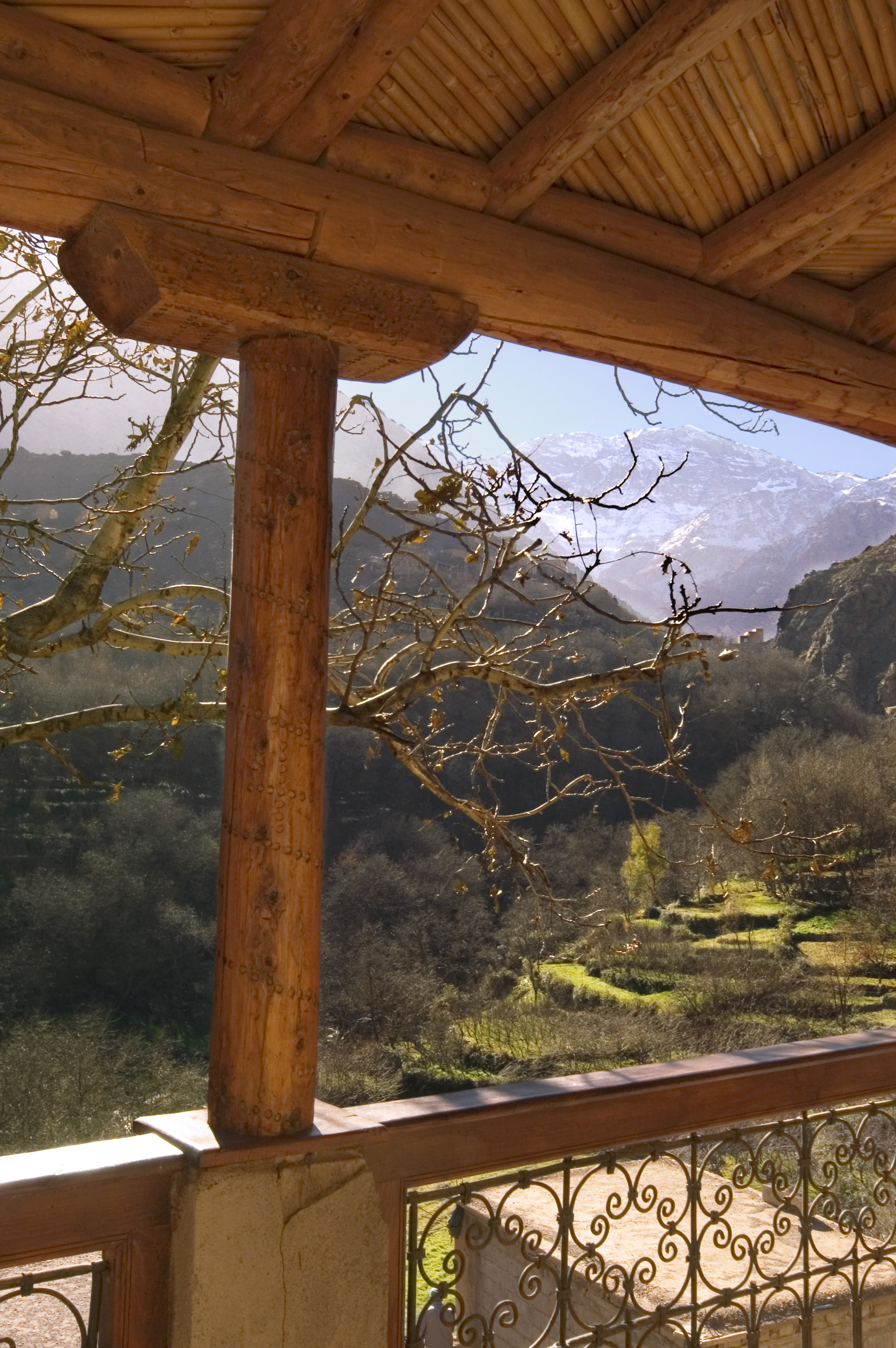 Mountain view from a deluxe room at Kasbah du Toubkal, Atlas Mountains, Morocco