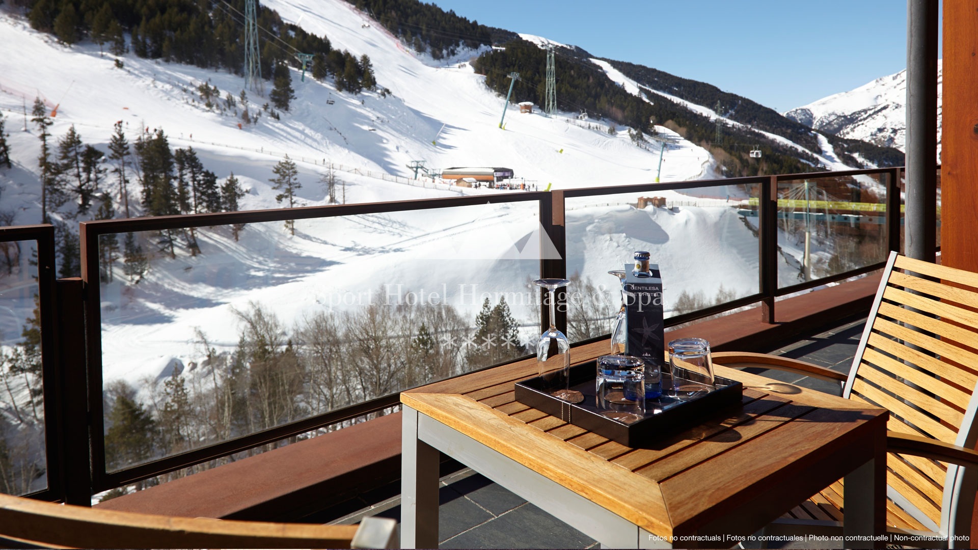Hotel room terrace overlooking the Soldeu valley at Sport Hotel Hermitage & Spa, Soldeu, Andorra