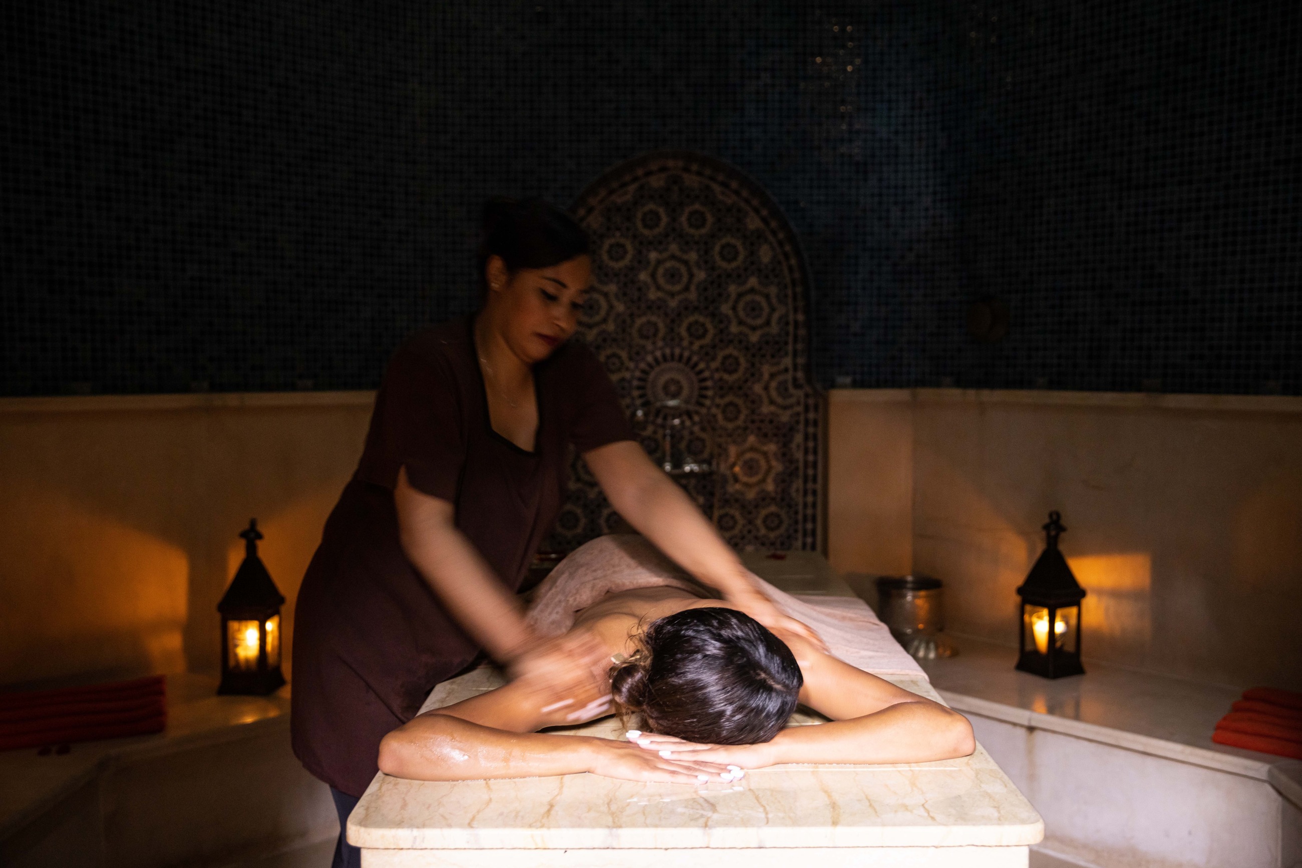 Traditional hammam treatment at Kasbah Tamadot's Asounfou Spa, Atlas Mountains, Morocco