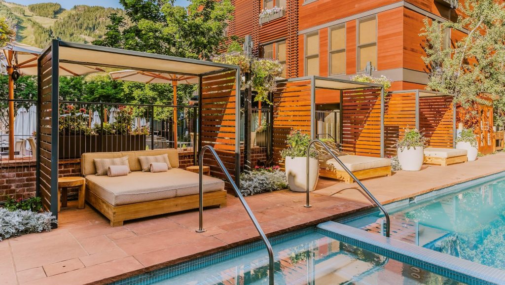 The heated outdoor pool at Hotel Jerome, Aspen, USA