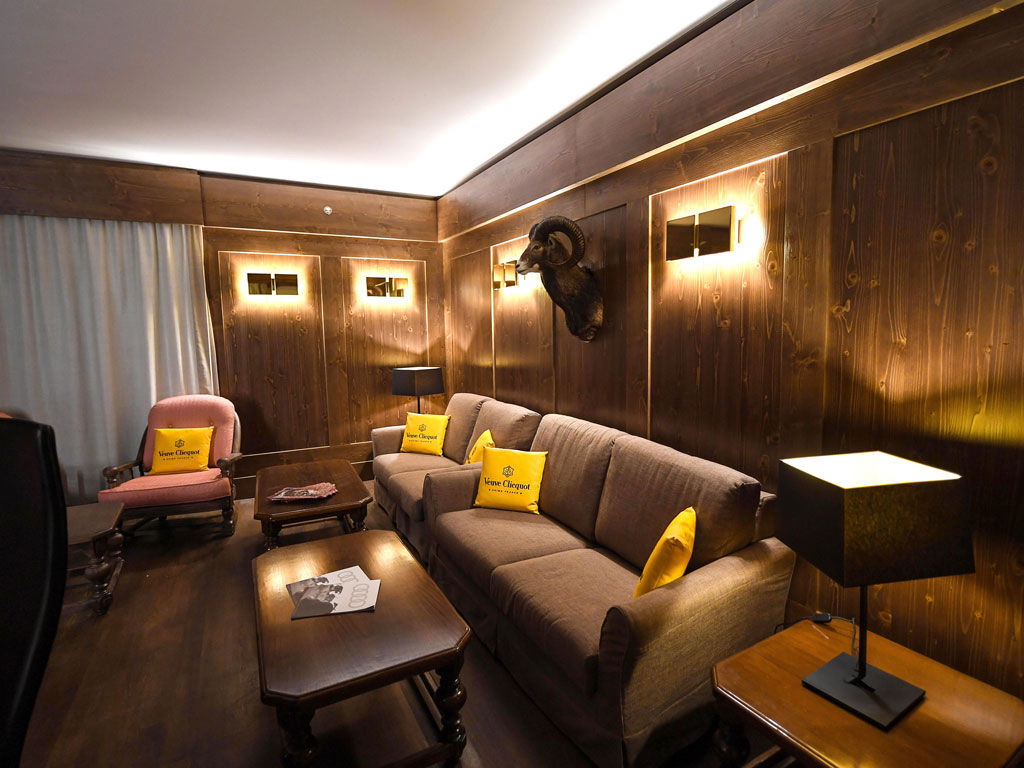 Wood-panelled cigar lounge, Hotel de la Poste, Cortina d’Ampezzo, Italy
