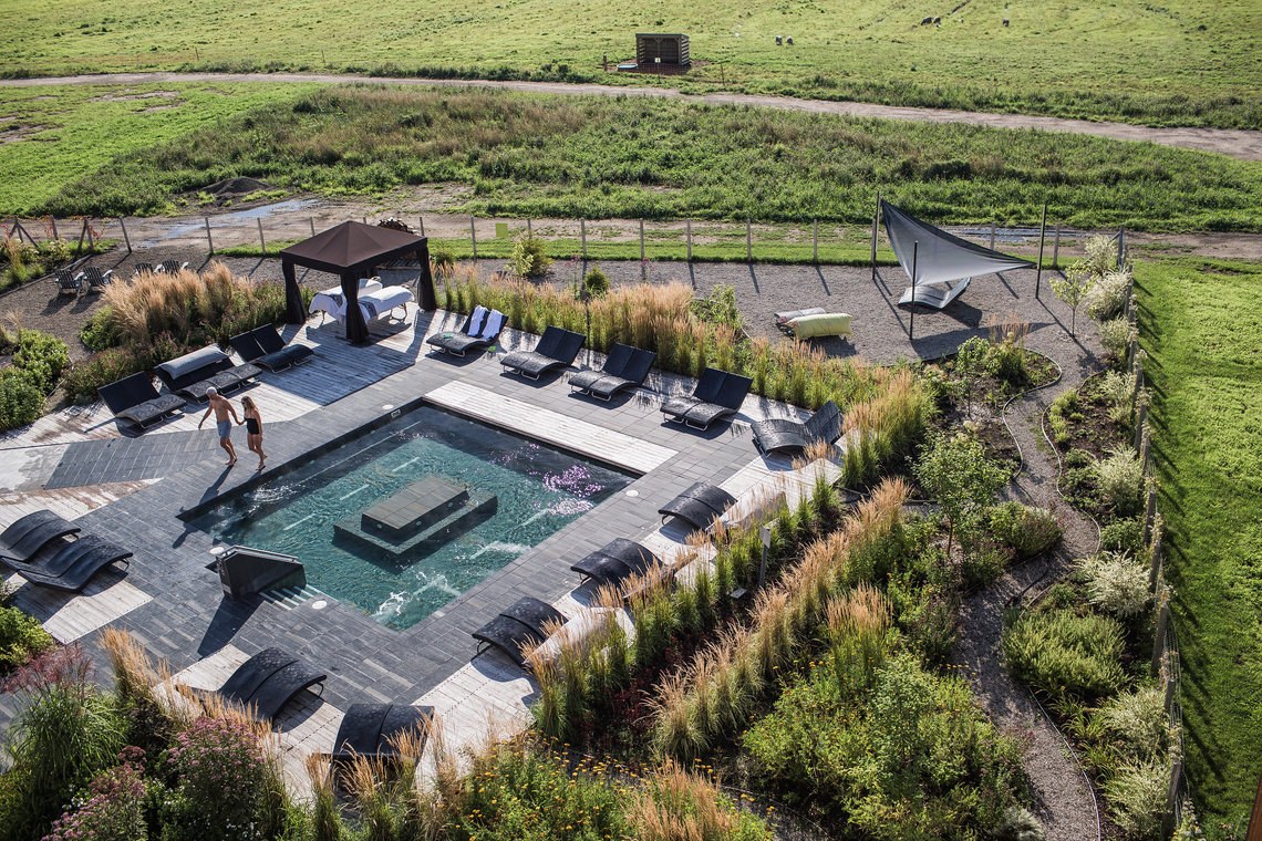 Nordic spa pools and landscaped terraces at Le Germain Charlevoix