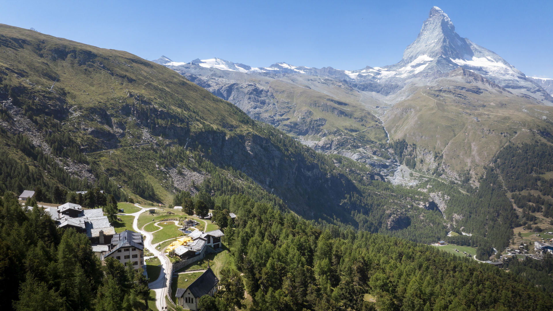 Elevated alpine view from Riffelalp Resort 2222m in Zermatt