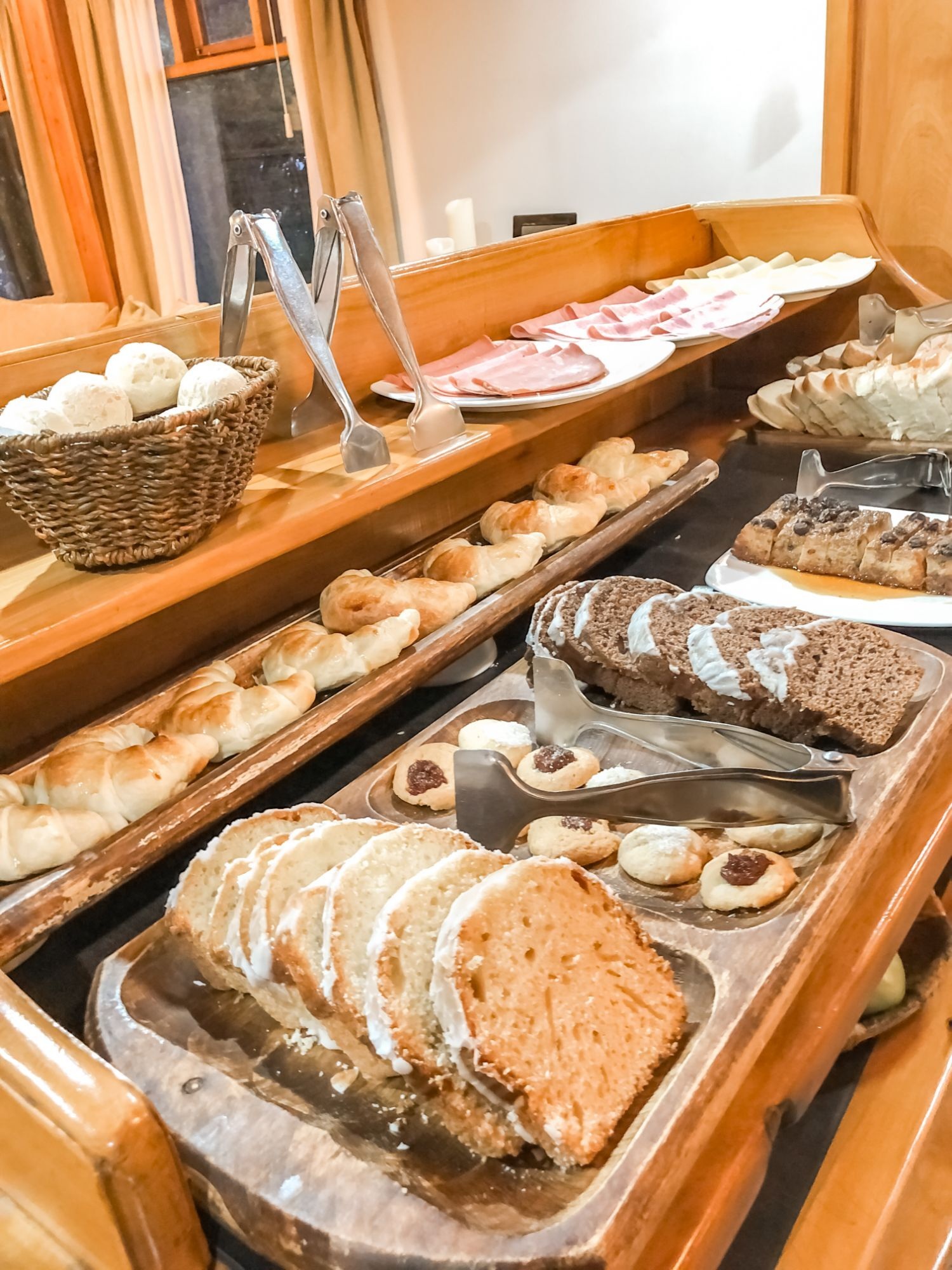 Bread and pastries on the breakfast buffet at Hostería Senderos, El Chaltén, Argentina