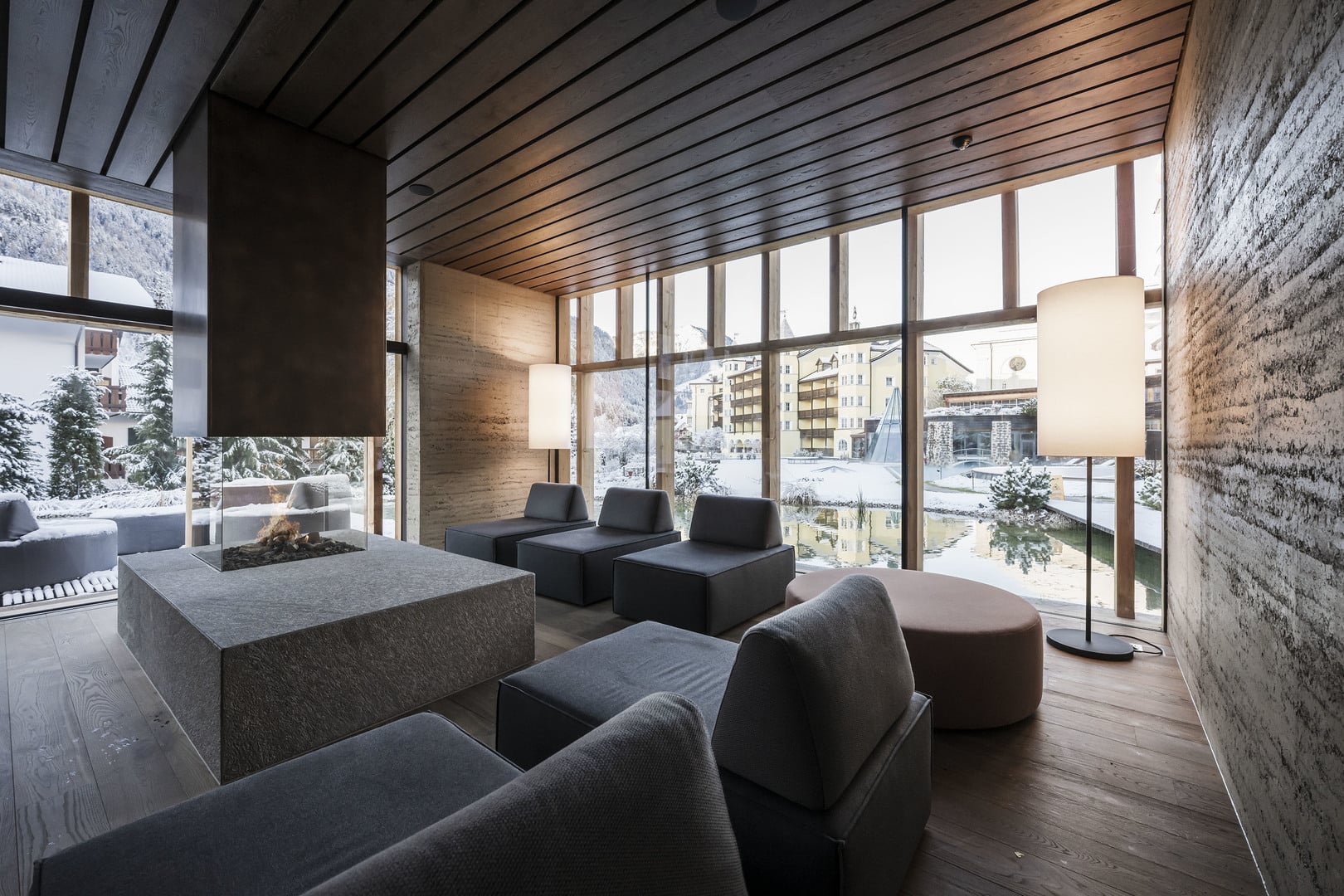 Spa relaxation lounge with panoramic windows, ADLER Spa Resort Dolomiti, Ortisei, Italy