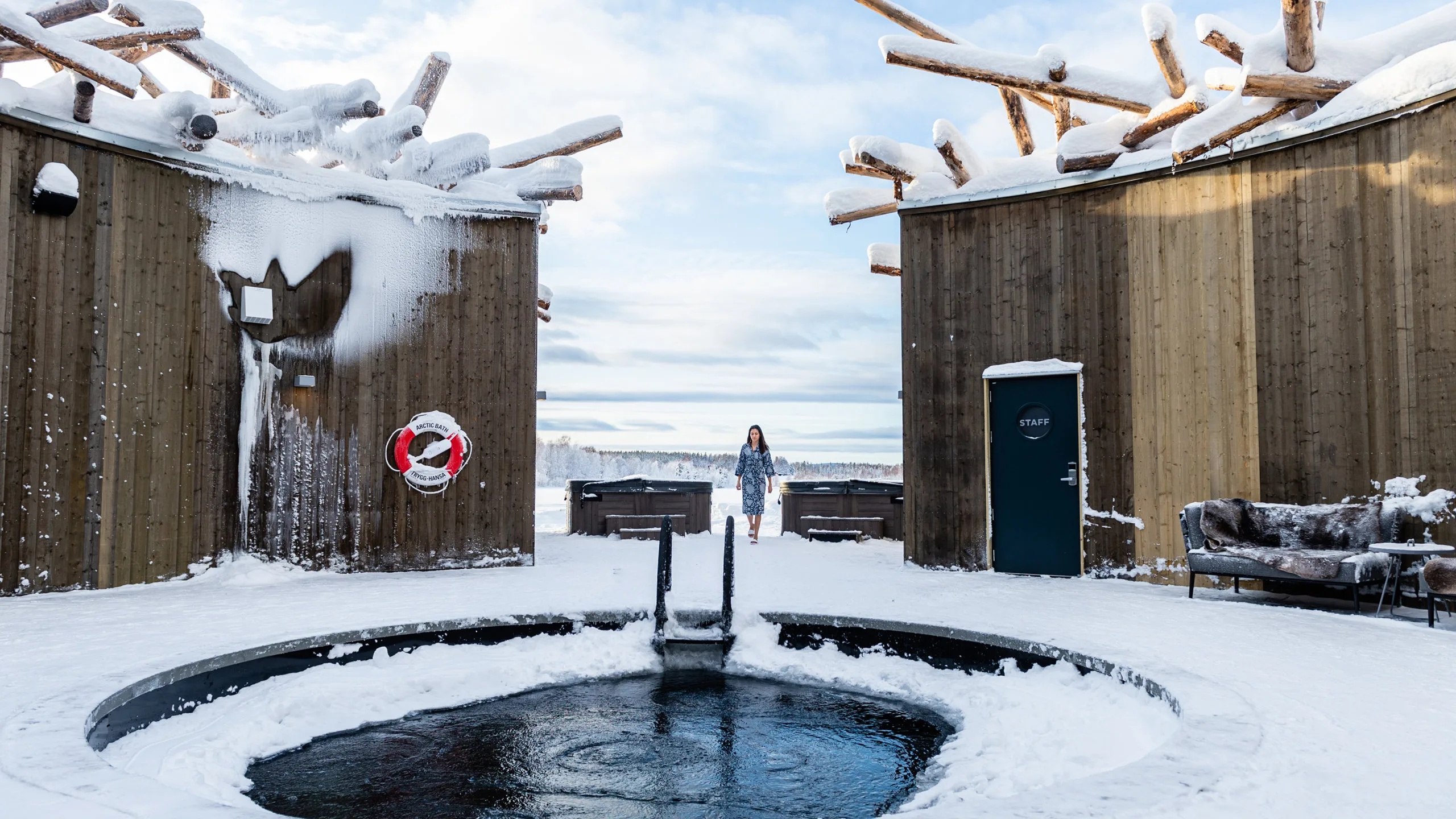 Guest room overlooking the river at Arctic Bath, Harads, Swedish Lapland