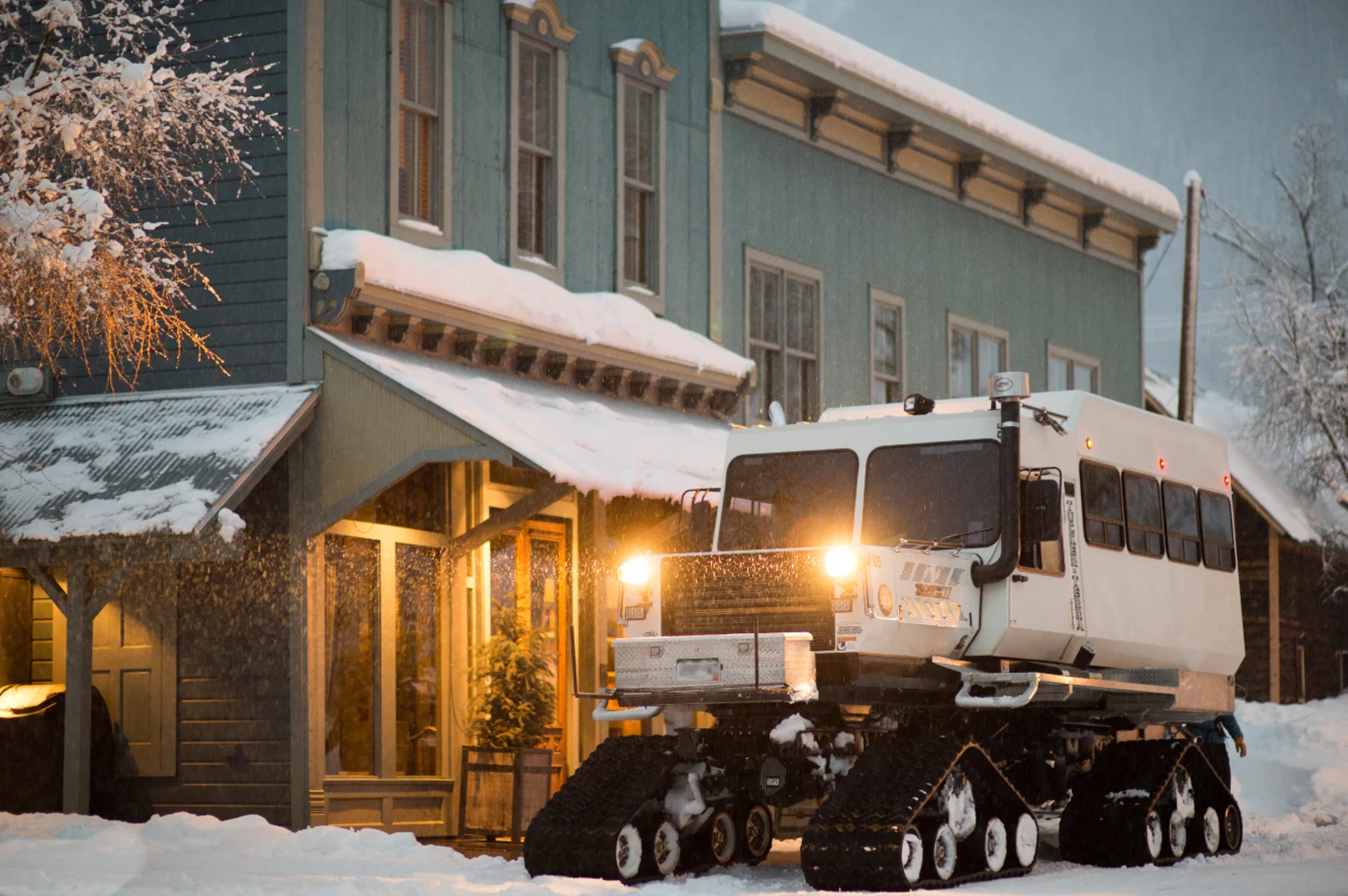 Eleven Scarp Ridge Lodge exterior in winter.