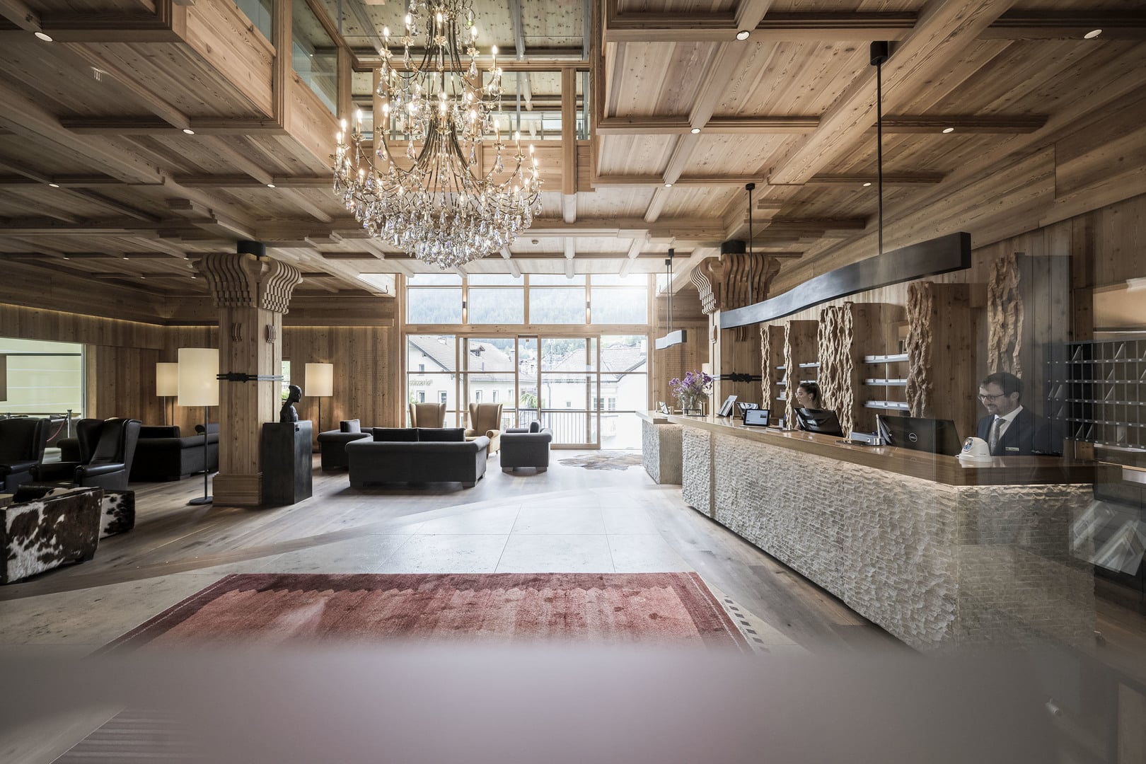 Hotel lobby and reception, ADLER Spa Resort Dolomiti, Ortisei, Italy