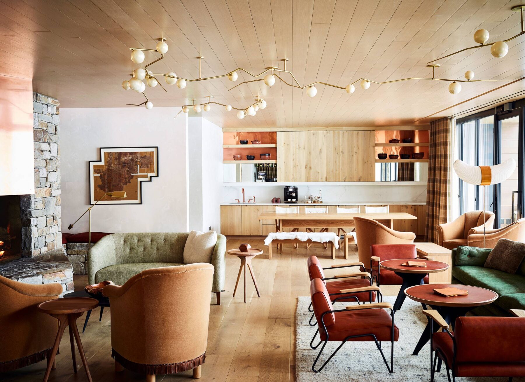 Public lounge and dining interior, Caldera House, Teton Village, USA