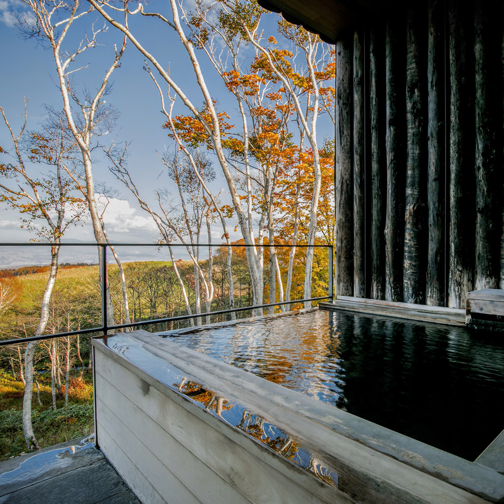 Private outdoor onsen at Zaborin Ryokan, Niseko, Japan