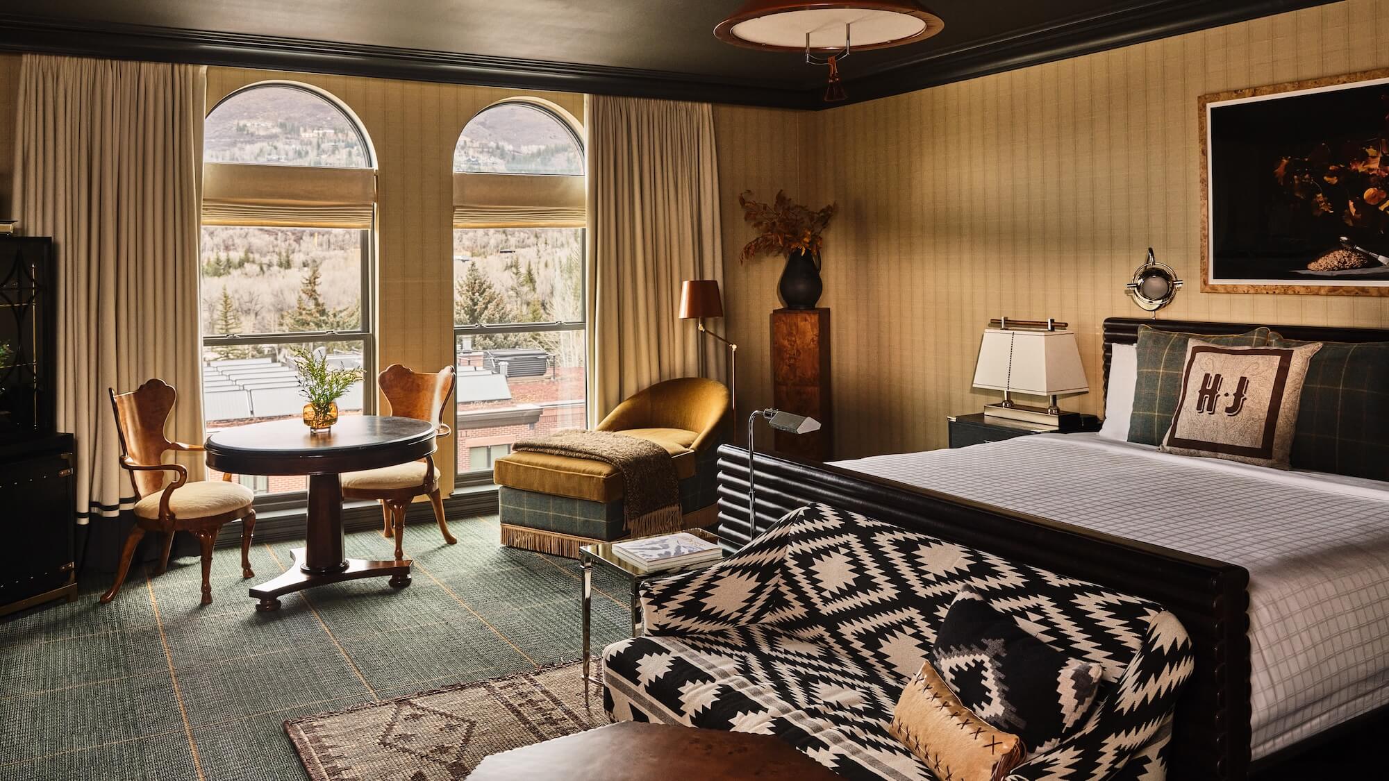 Junior suite king bedroom at Hotel Jerome.
