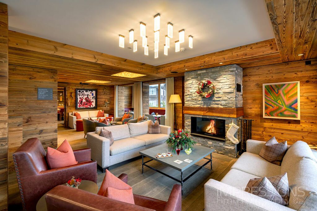 Lounge interior at The Capra, Saas-Fee, Switzerland