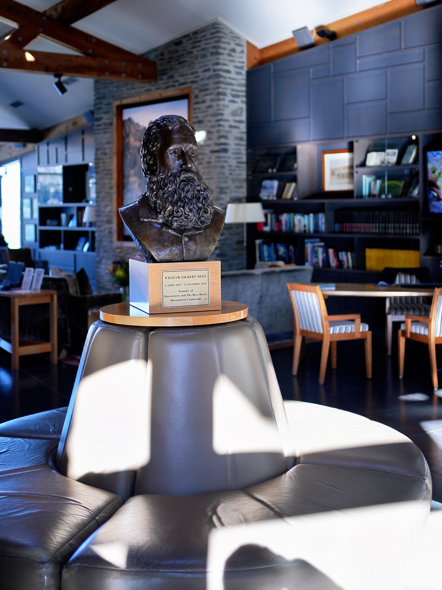 Lounge seating and fireplace at The Rees Hotel