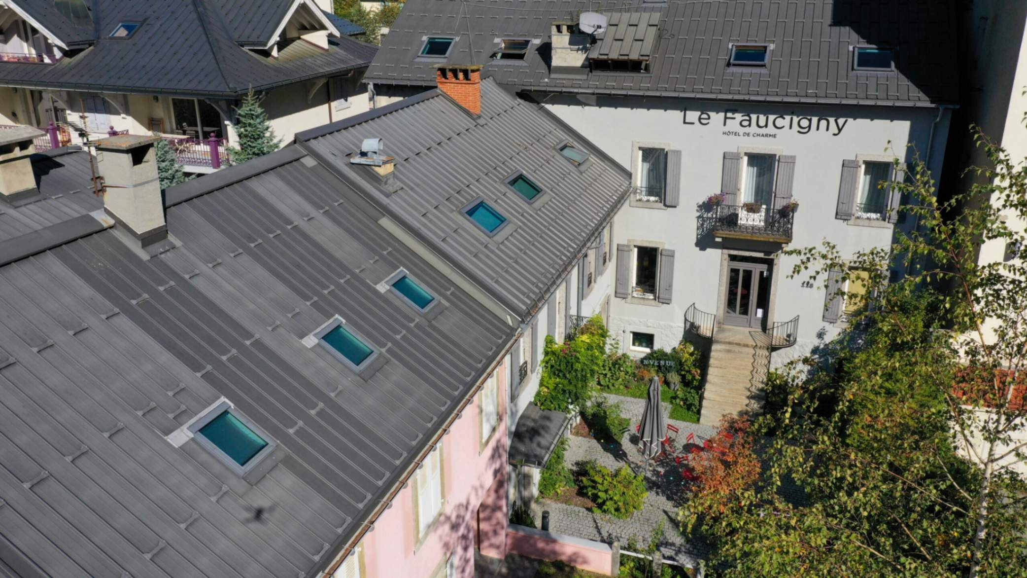 Aerial view of the hotel in Chamonix at Hôtel Le Faucigny, Chamonix, France