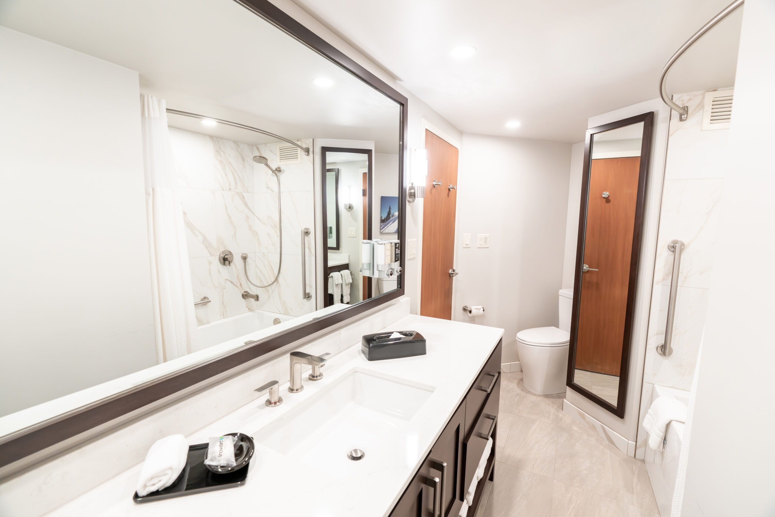 Cliff Club bathroom with bathtub and long vanity, Snowbird, USA