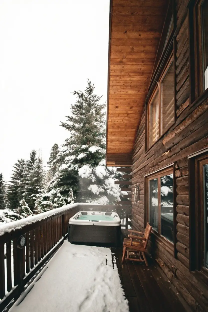 Private outdoor hot tub at a Hinman cabin at Vista Verde Ranch, Clark, Colorado.